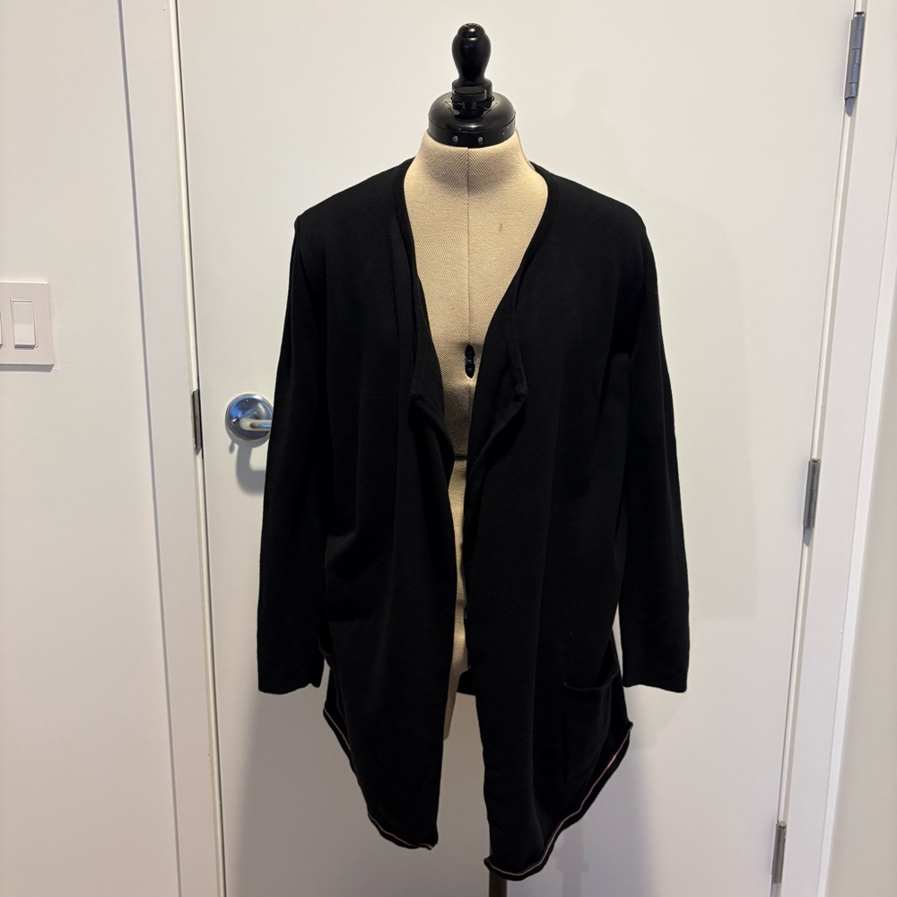 Tommy Hilfiger Womens Open Front Cardigan Size Small Black Long Line 100% Cotton